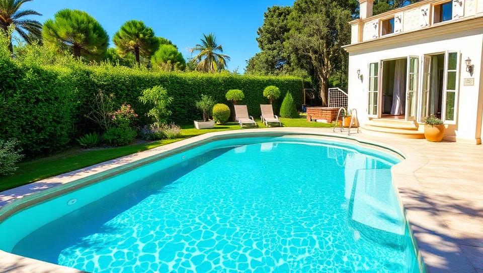 Piscine coque polyester avec escalier roman
